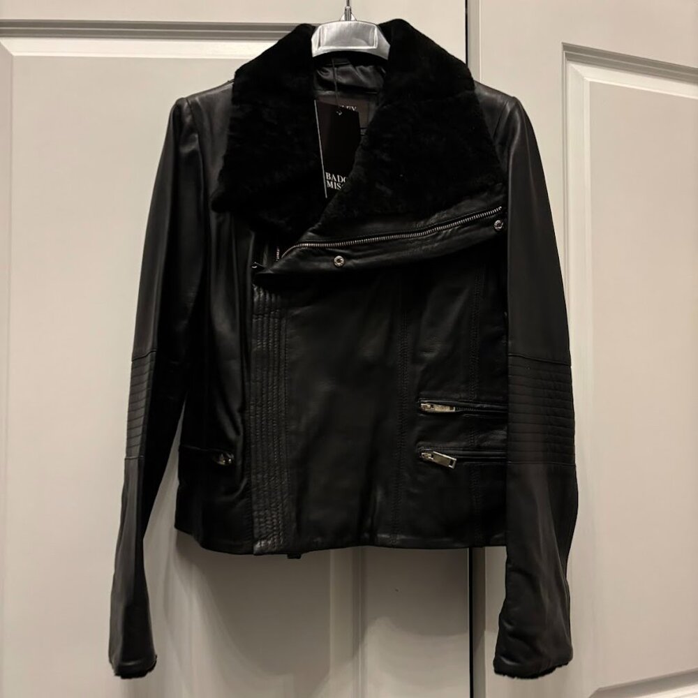 Badgley Mishka Samara Leather Jacket with Genuine Sherling